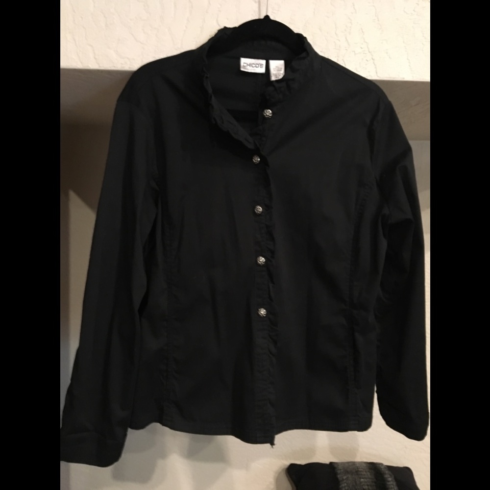 Chico’s Black Ruffle Front Button Jacket - image 1